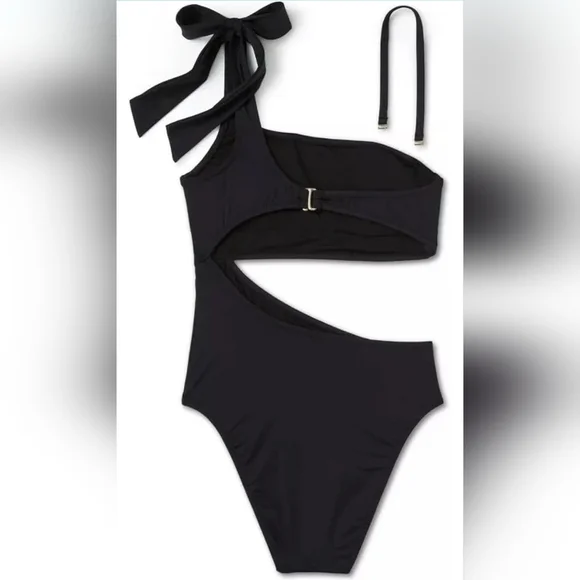 Shade & Shore Black One-Shoulder Cutout Swimsuit Size  Large (12-14) NWT - Picture 4 of 7